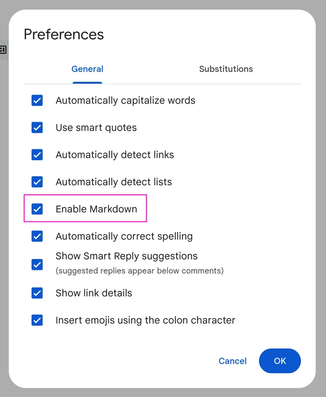 Google Docs option to enable Markdown